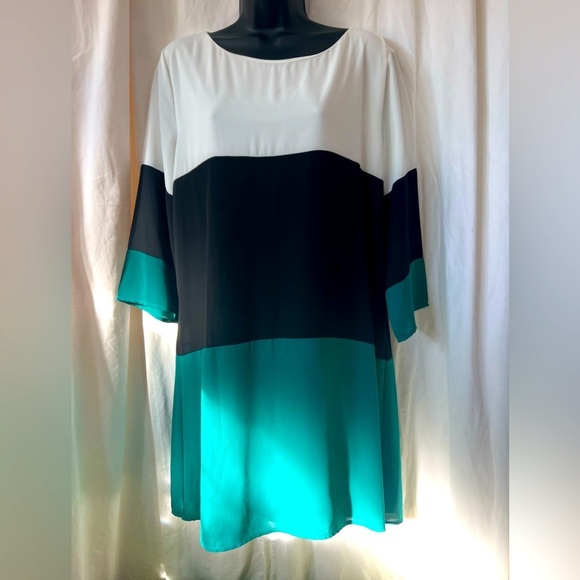 LuLu's Color Block Polyester Midi Dress Green, Black, White Scoop Neck Sz L - Picture 1 of 6